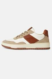 Beige and Brown Leather Trainers, Brown-Beige, hi-res