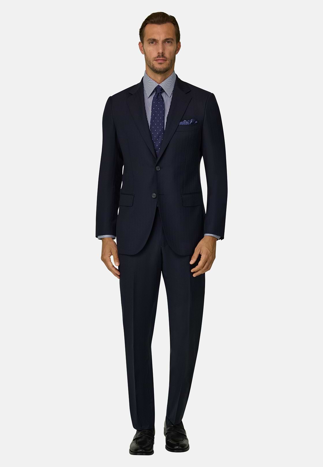 Suit in Herringbone Wool, Navy blue, hi-res, 2