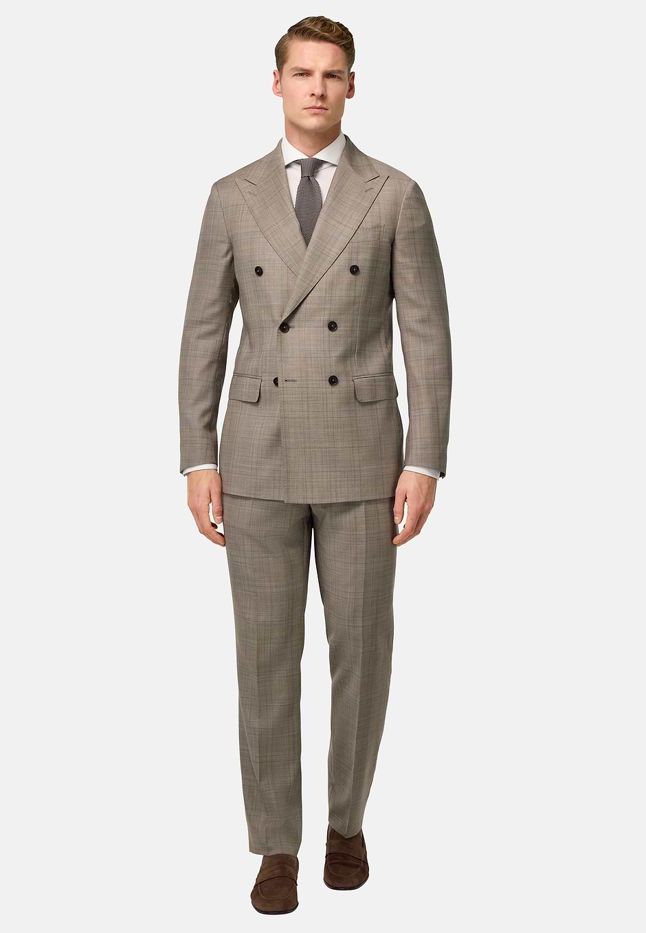 Costume Prince-De-Galles En Pure Laine, Taupe, hi-res