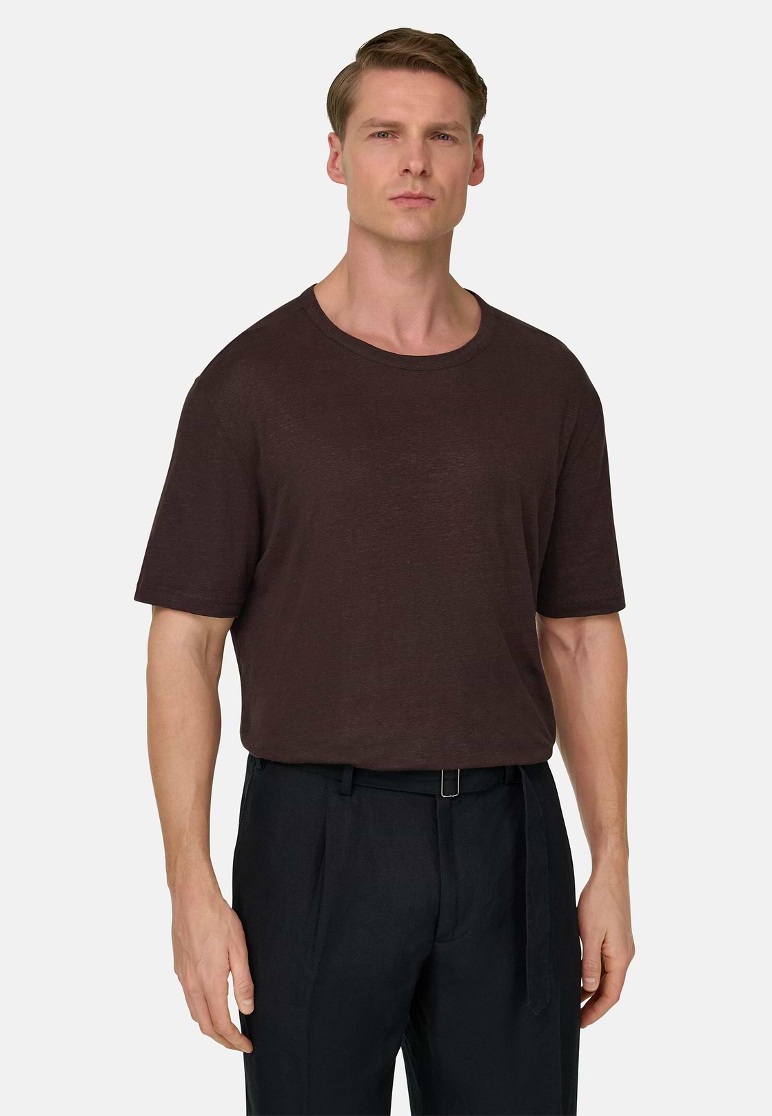 T-shirt En Jersey De Lin Extensible, Marron foncé, hi-res, 1