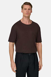 T-shirt En Jersey De Lin Extensible, Marron foncé, thumb, 1