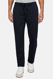 Cotton Blend Interlock Trousers, Navy blue, hi-res