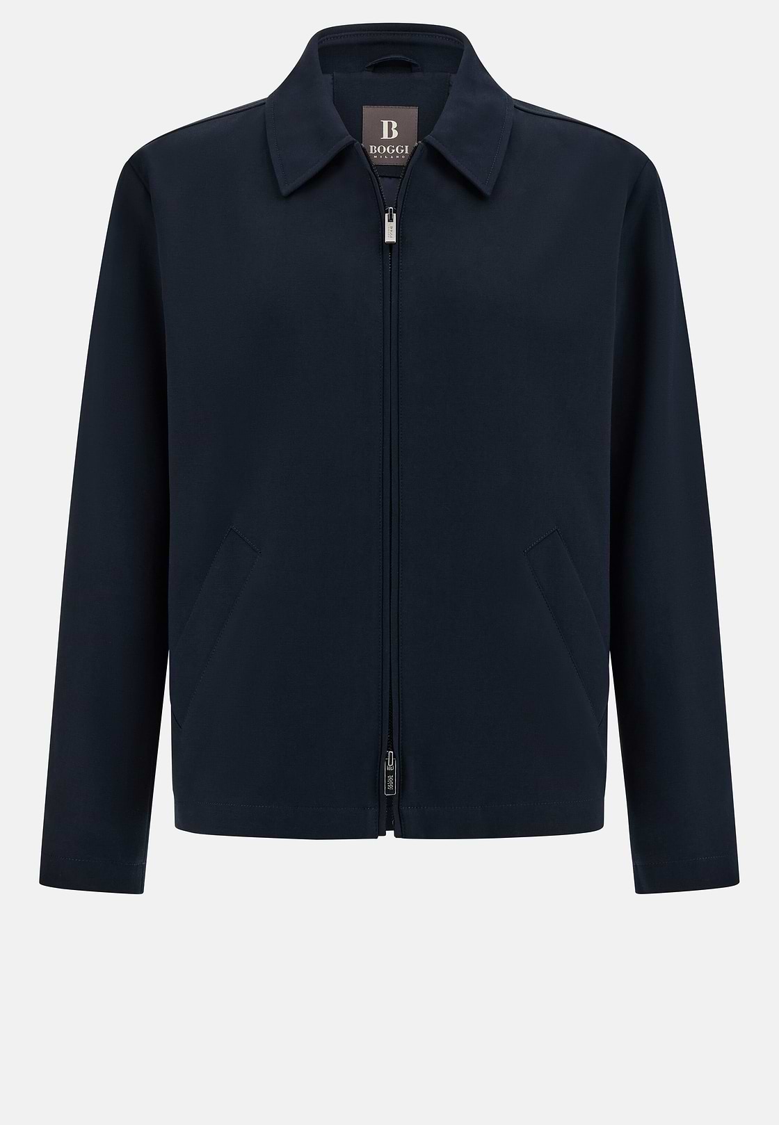 Bomber Col Chemise En Coton Extensible, bleu marine, hi-res