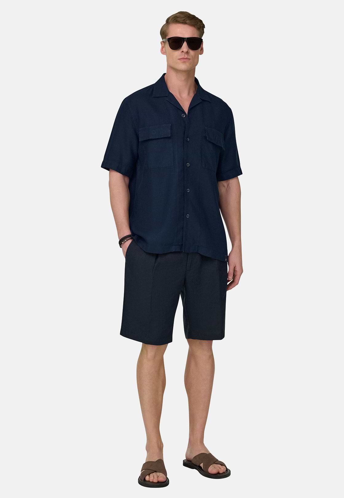 Linen Camp Overshirt, Navy blue, hi-res, 1