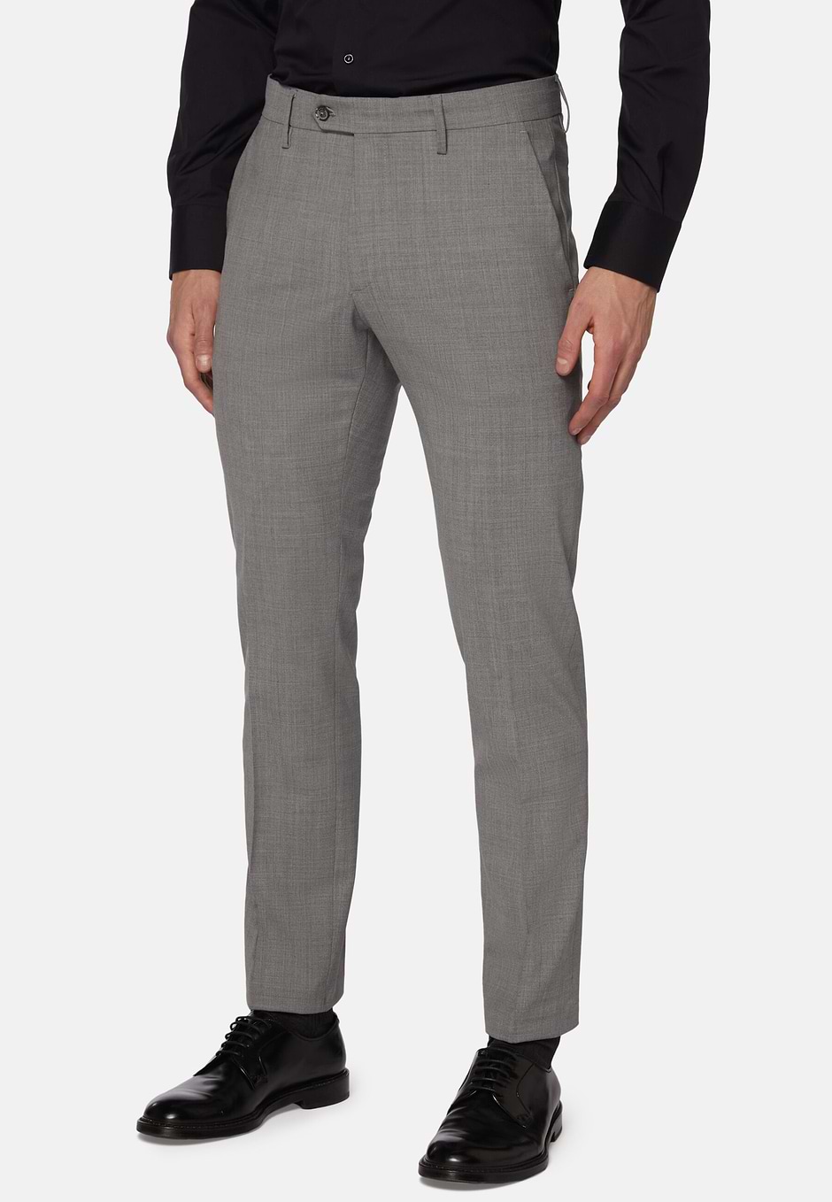 Pantalón Elastificado En Lana Lavable, Gris, hi-res