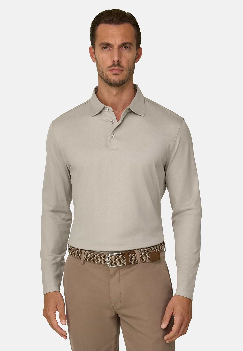 Polo en Jersey de Algodón y Seda, Beige, hi-res