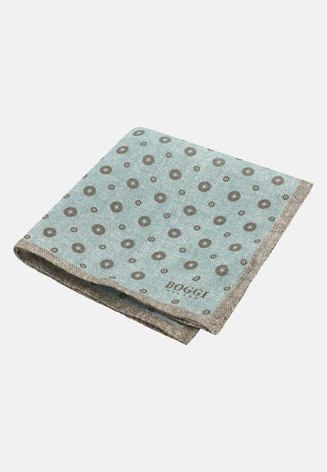 Medallion Linen Pocket Square, Green, hi-res, 1
