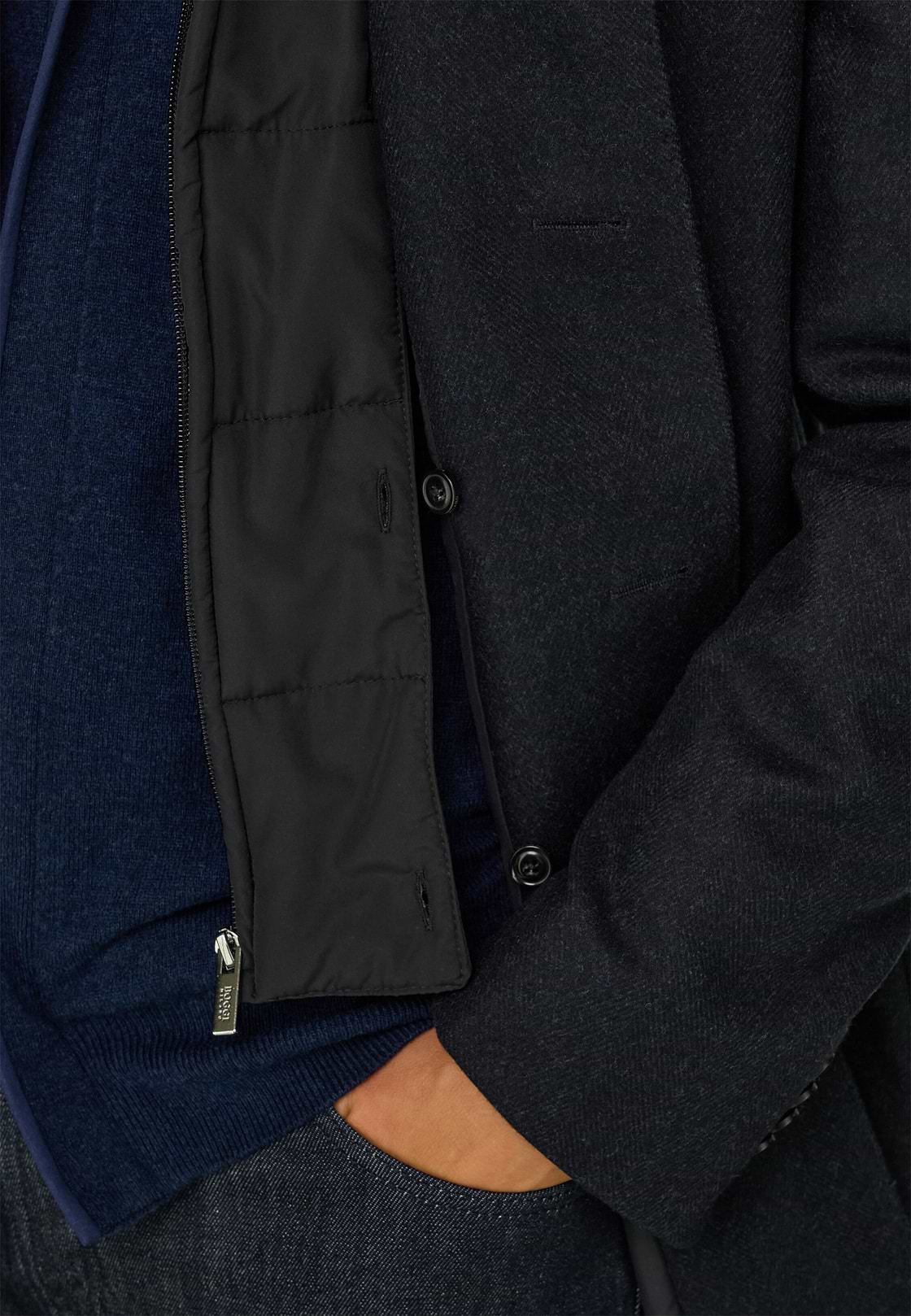 Coat in Wool with Bib, Navy blue, hi-res, 5