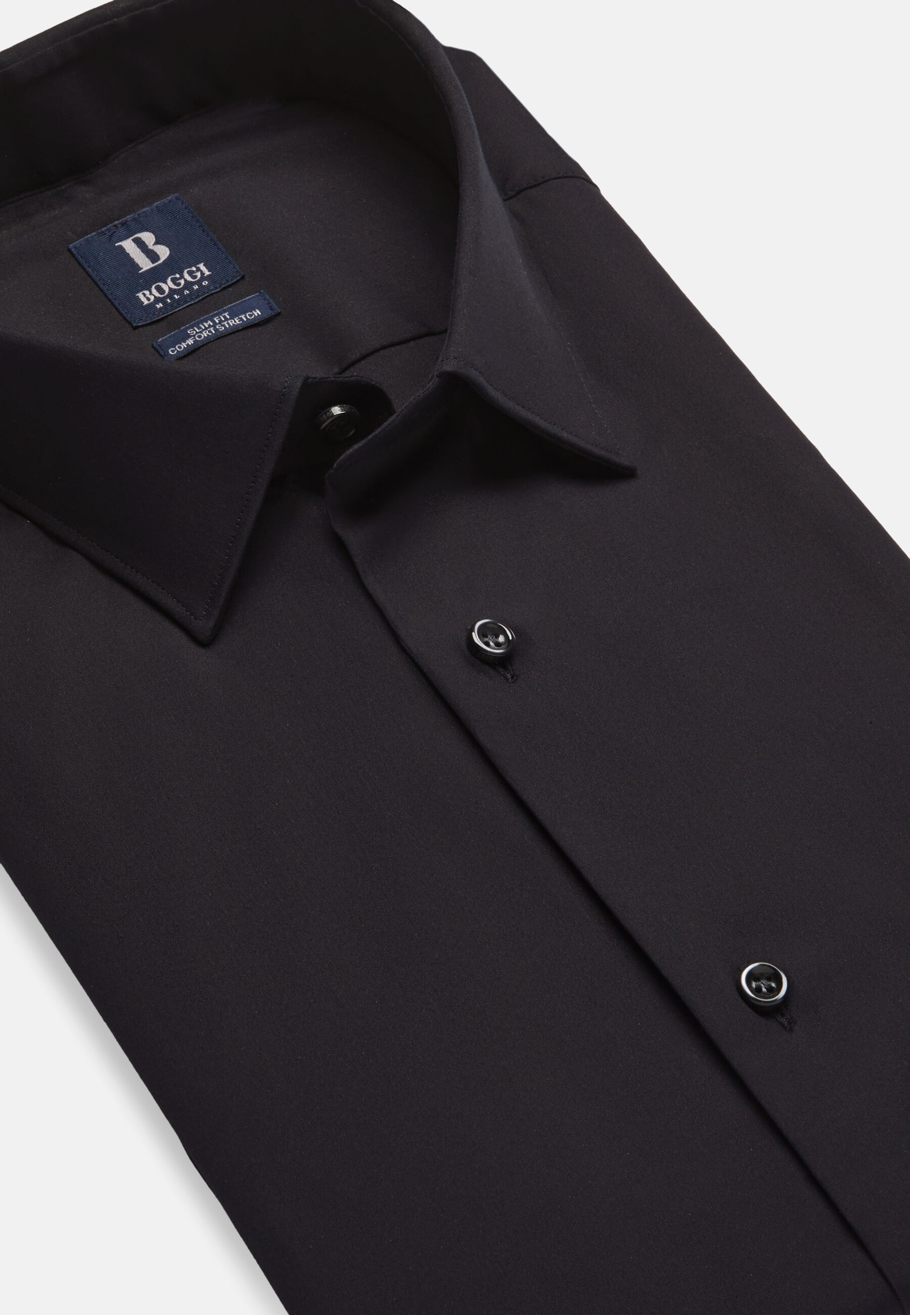 Slim Fit Navy Shirt in Stretch Cotton, Navy blue, hi-res