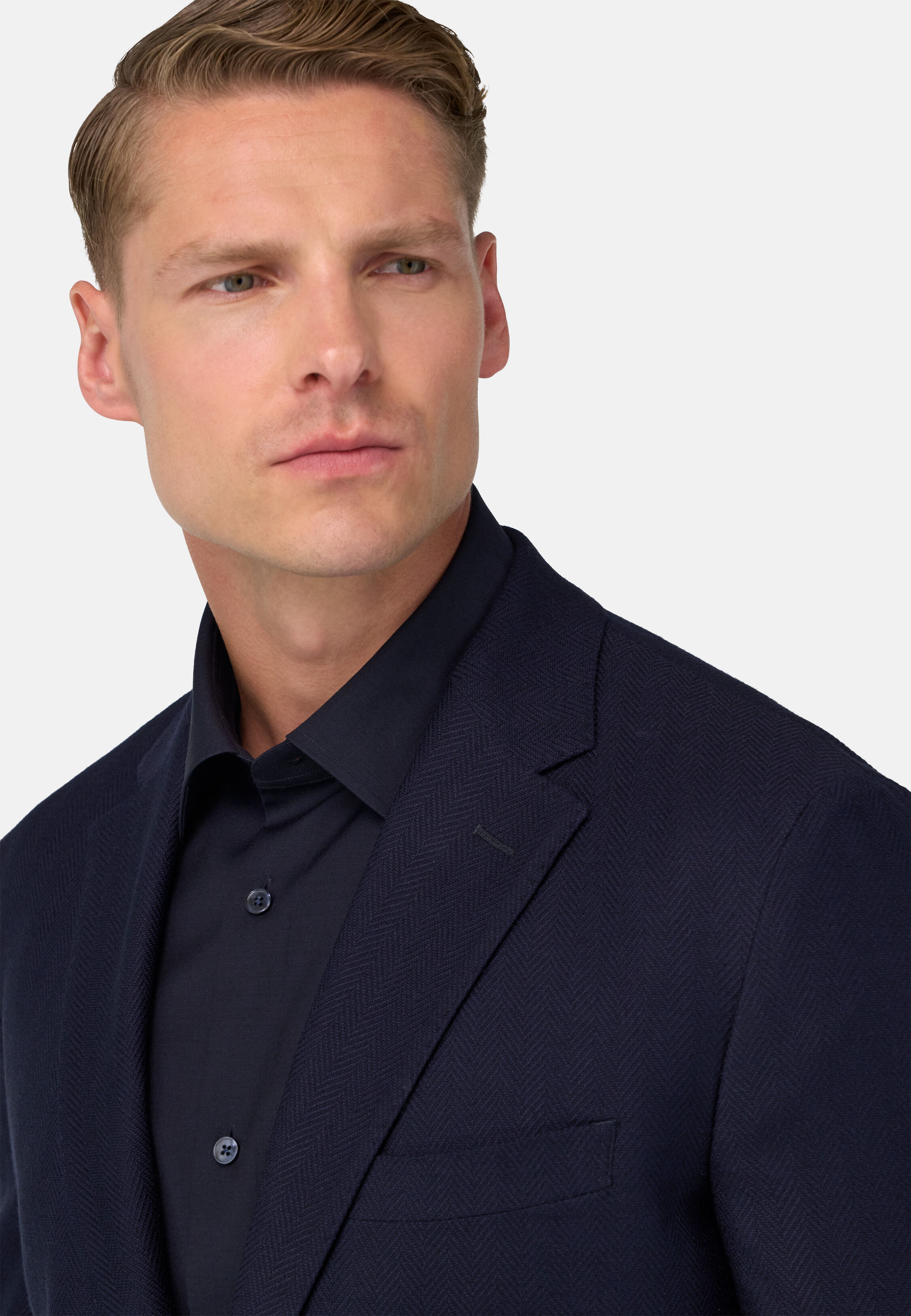 View of Men's Herringbone Stretch Wool Jacket | Boggi Milano