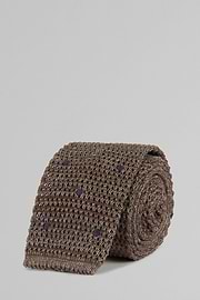 Polka Dot Silk/Cotton Knitted Tie, Hazelnut, thumb, 1