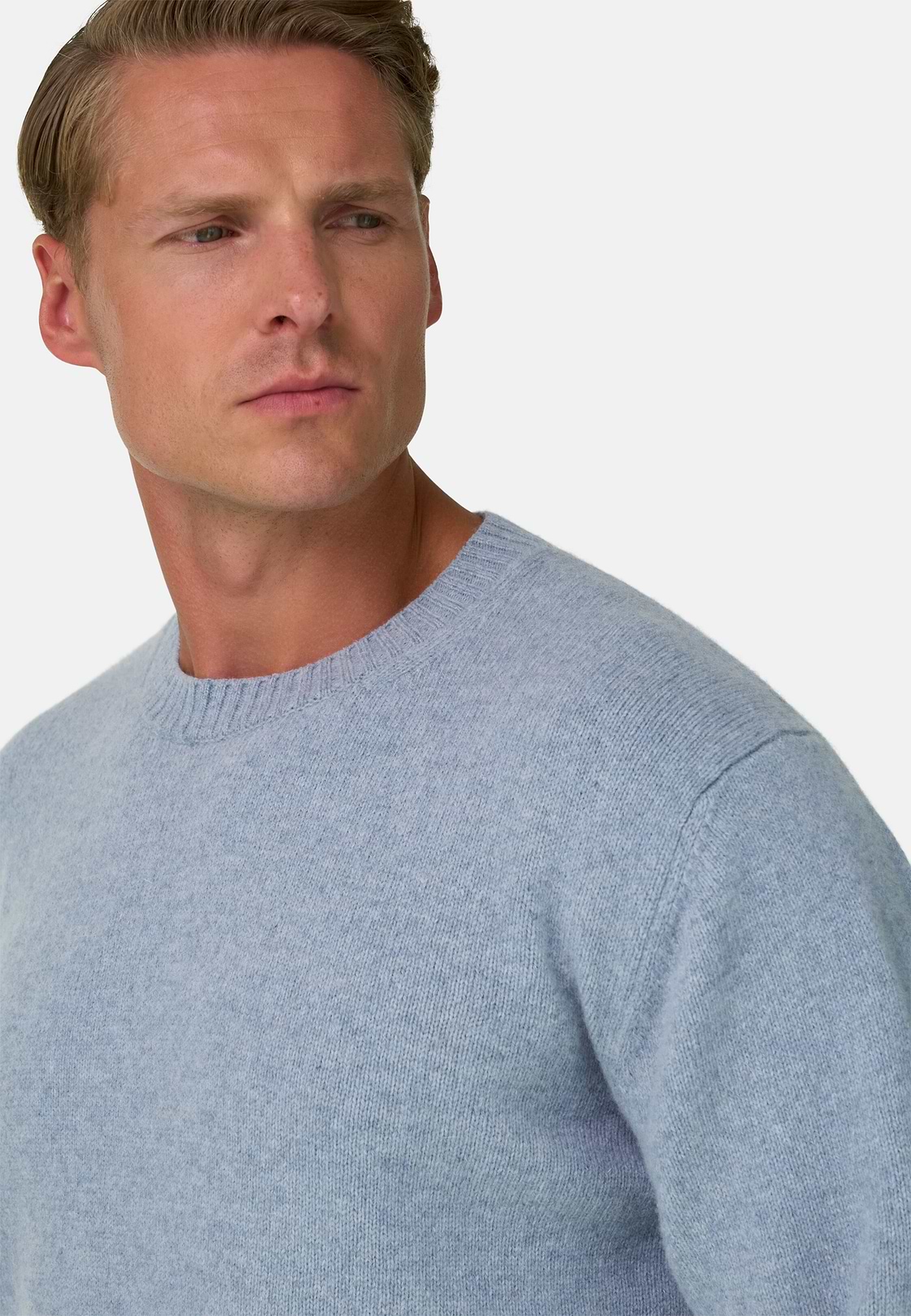 Crew Neck Jumper in Wool Blend, Light Blue, hi-res, 3