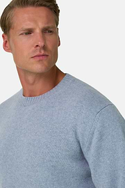 Crew Neck Jumper in Wool Blend, Light Blue, thumb, 3