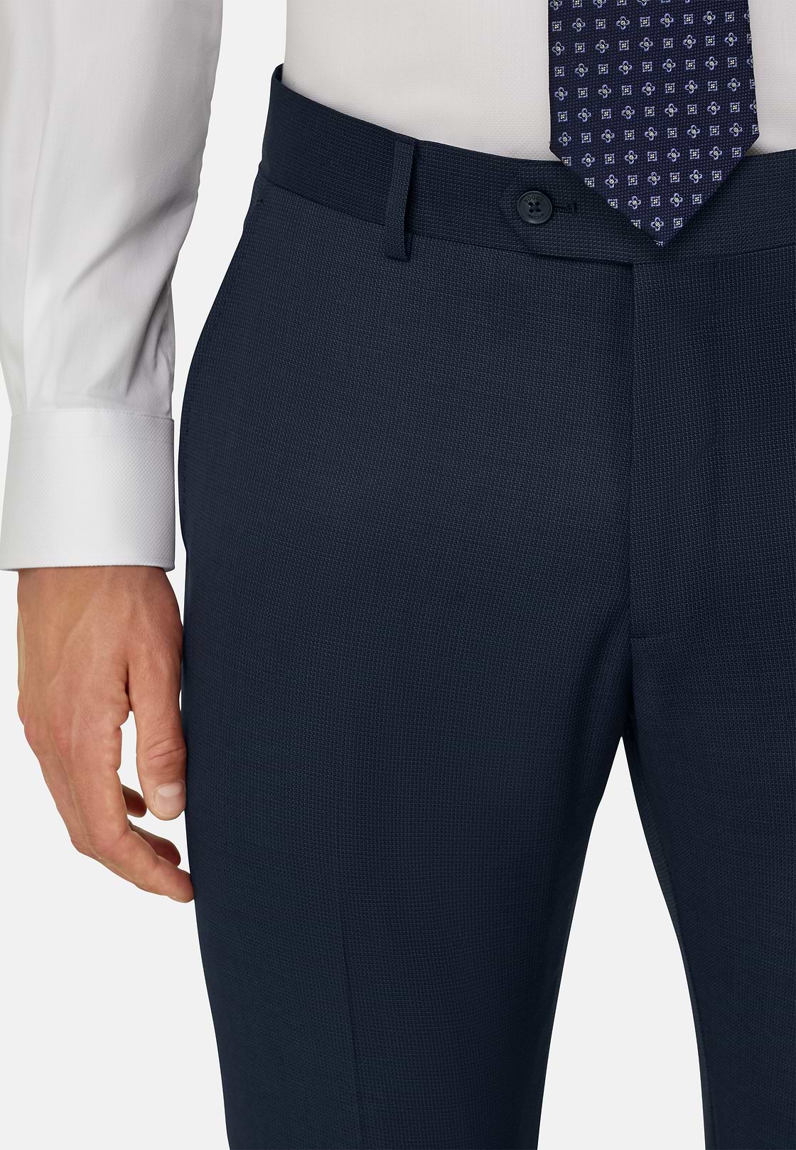 Suit Micro Patterned Stretch Wool, Navy blue, hi-res, 3