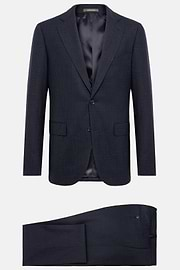 Navy Blue Micro Patterned Suit In Stretch Wool, Navy blue, hi-res