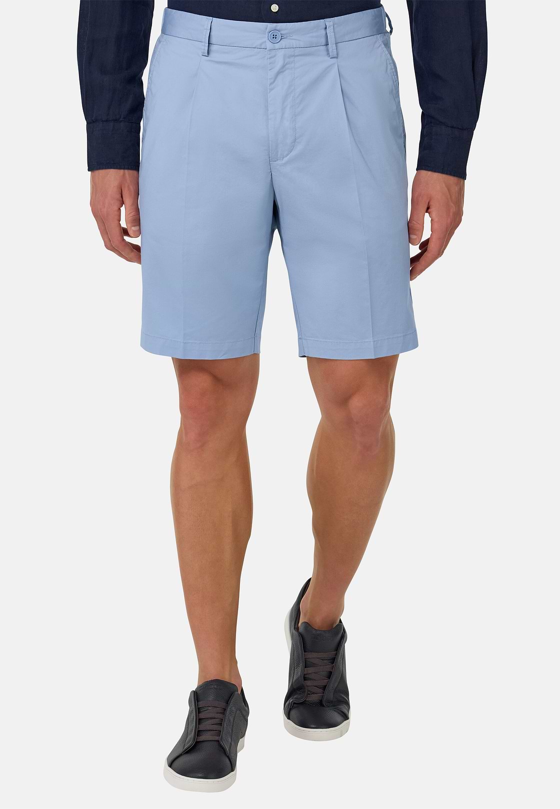 Stretch Cotton Bermuda Shorts, Light Blue, hi-res