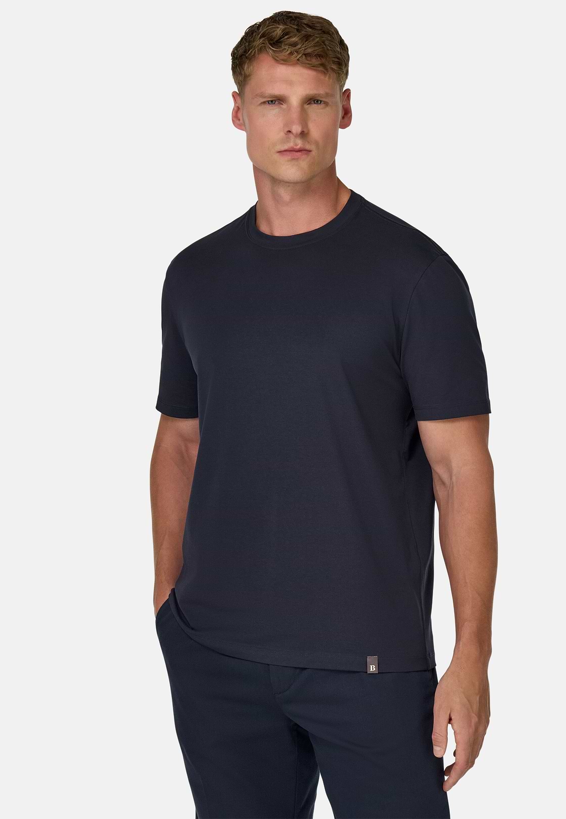 T-Shirt In Stretch Supima Cotton, Navy blue, hi-res