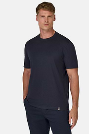 T-Shirt In Stretch Supima Cotton, Navy blue, hi-res