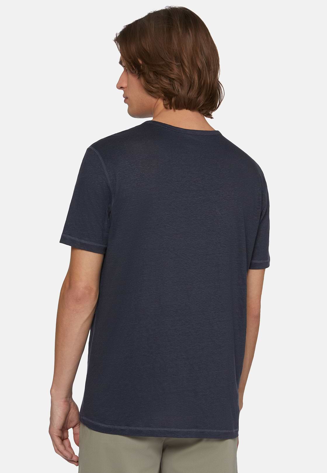 T-Shirt in Stretch Linen Jersey, Navy blue, hi-res