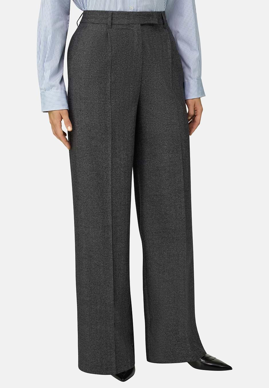 Wool Trousers Single Pleat, Grey, hi-res