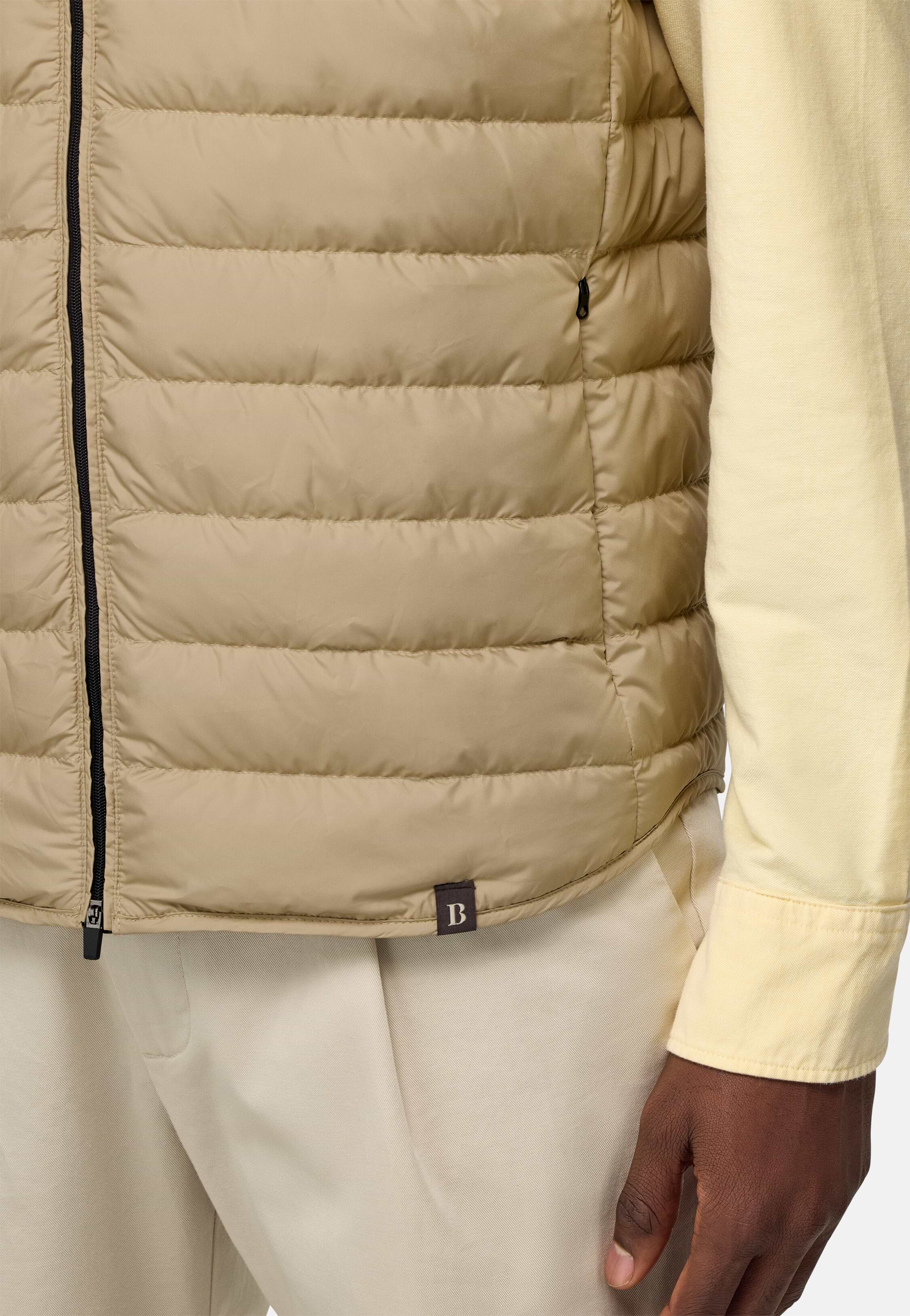 Men's Gilet In Technical Fabric With Goose Down, Beige | Boggi Milano