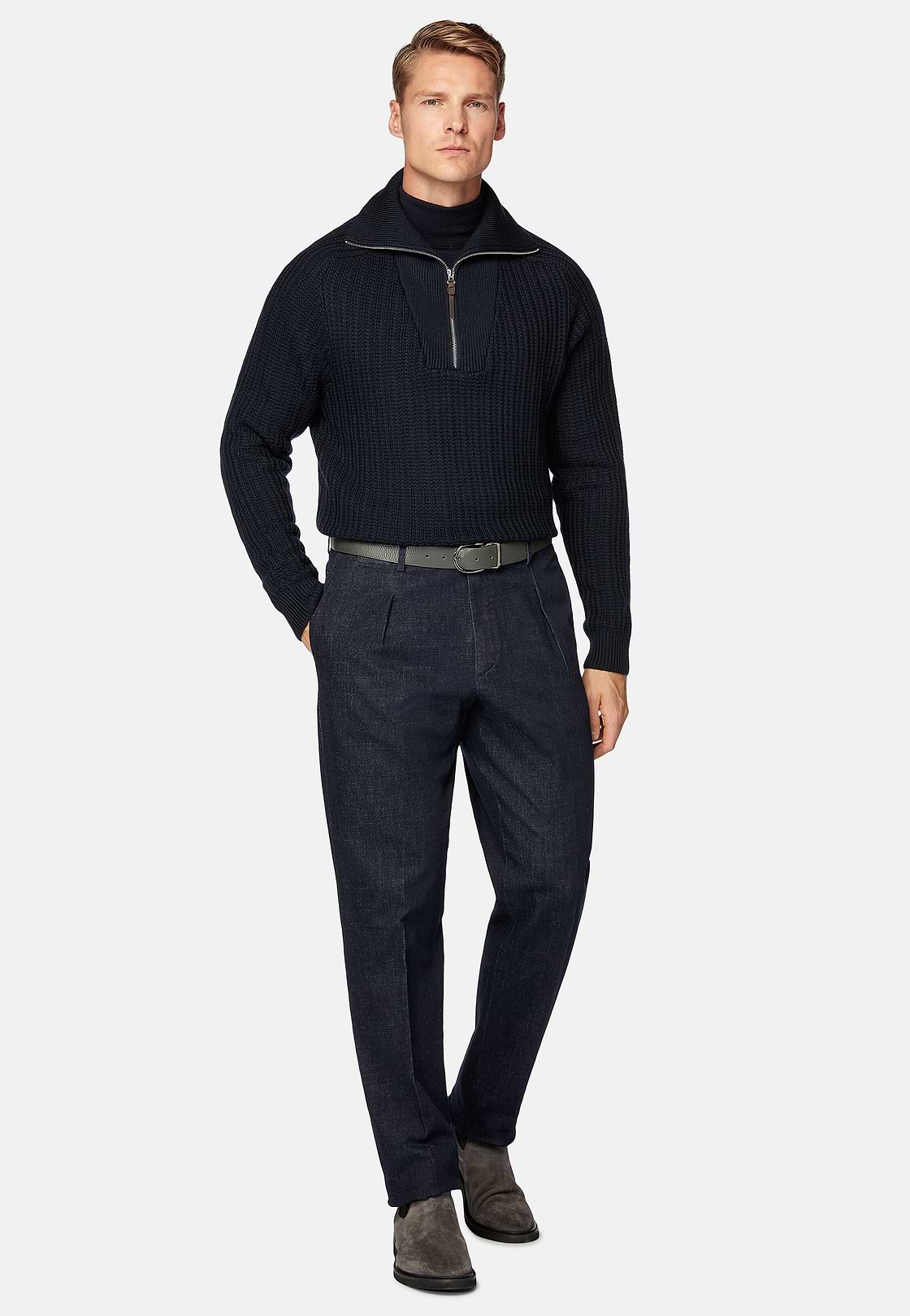 Pantalón De Denim Elástico, Azul Oscuro, hi-res