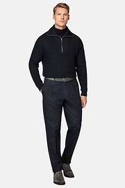 Pantalón De Denim Elástico, Azul Oscuro, hi-res