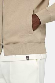 Full Zip Cotton Mock Polo Neck Sweatshirt, Beige, hi-res