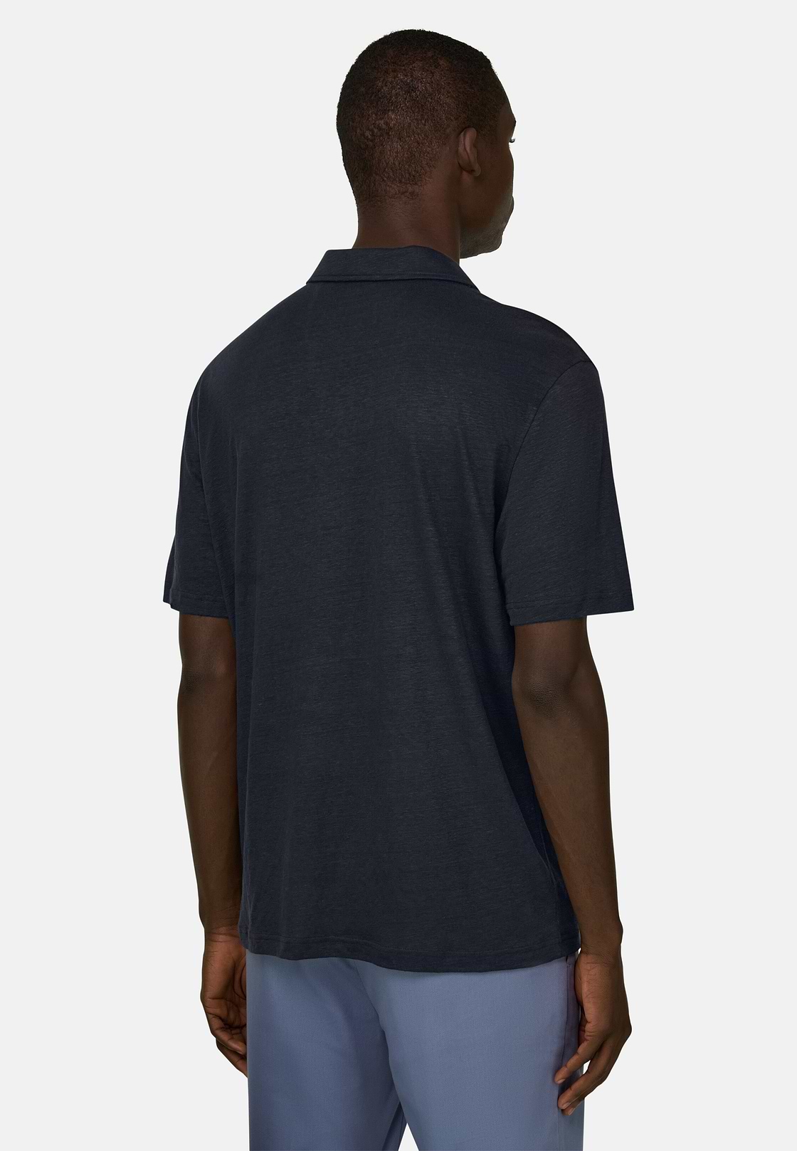Polo En Jersey De Lin Extensible, Bleu marine, hi-res, 3
