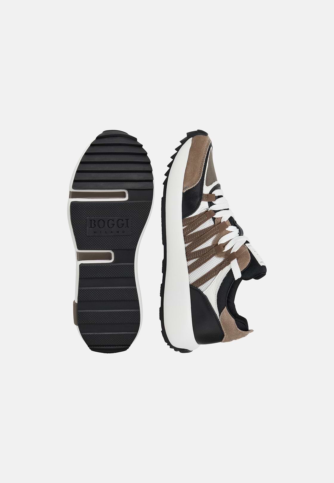 Technical Fabric and Leather Trainers, White - Taupe, hi-res