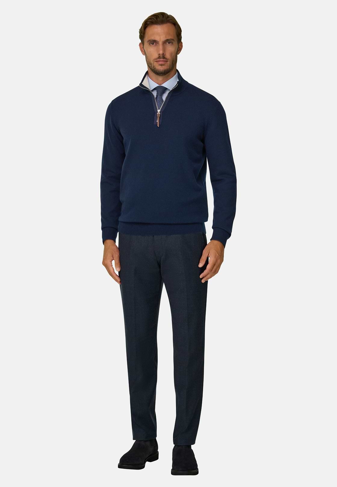 Pull Demi-Zip en Cachemire, bleu marine, hi-res, 2