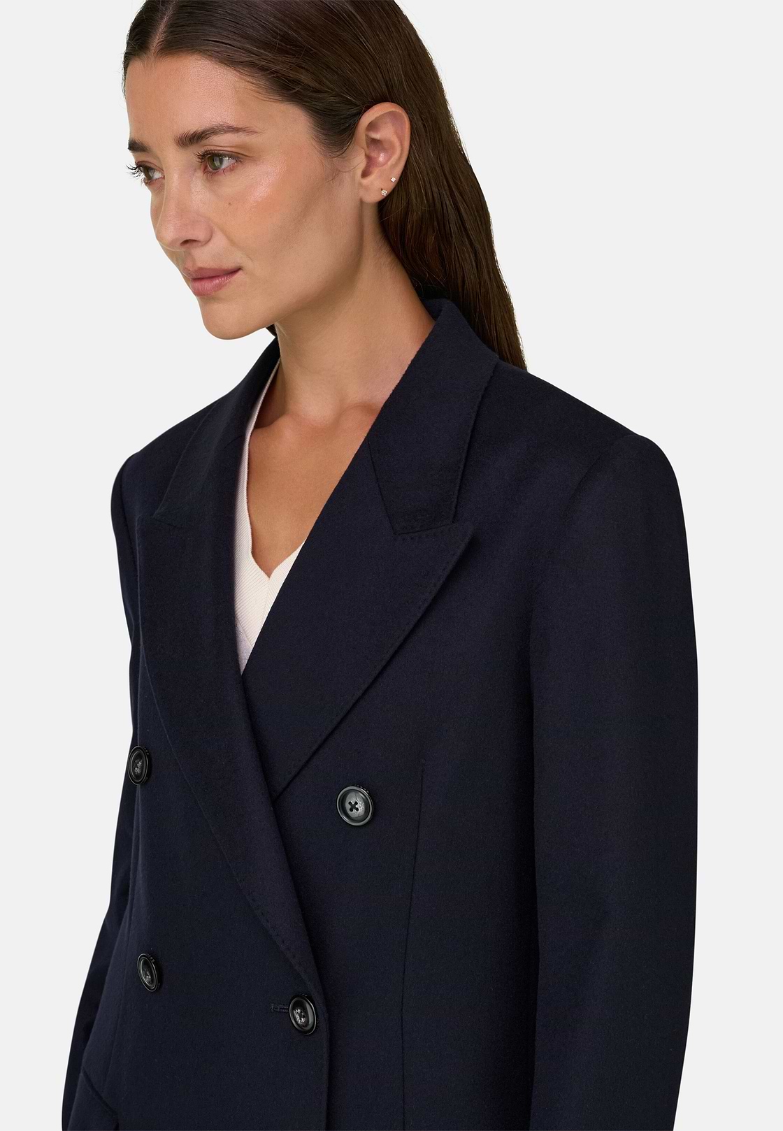Coat in Pure Cashmere Double-Breasted, Navy blue, hi-res, 3