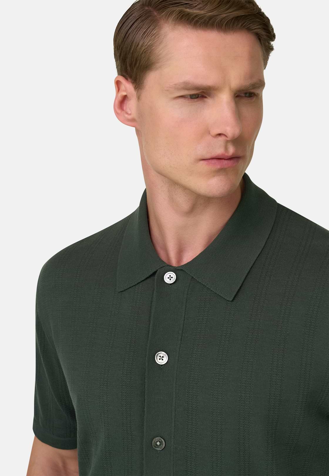 Knitted Shirt in 100% Organic Cotton, Dark green, hi-res, 4