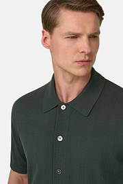 Knitted Shirt in 100% Organic Cotton, Dark green, thumb, 4