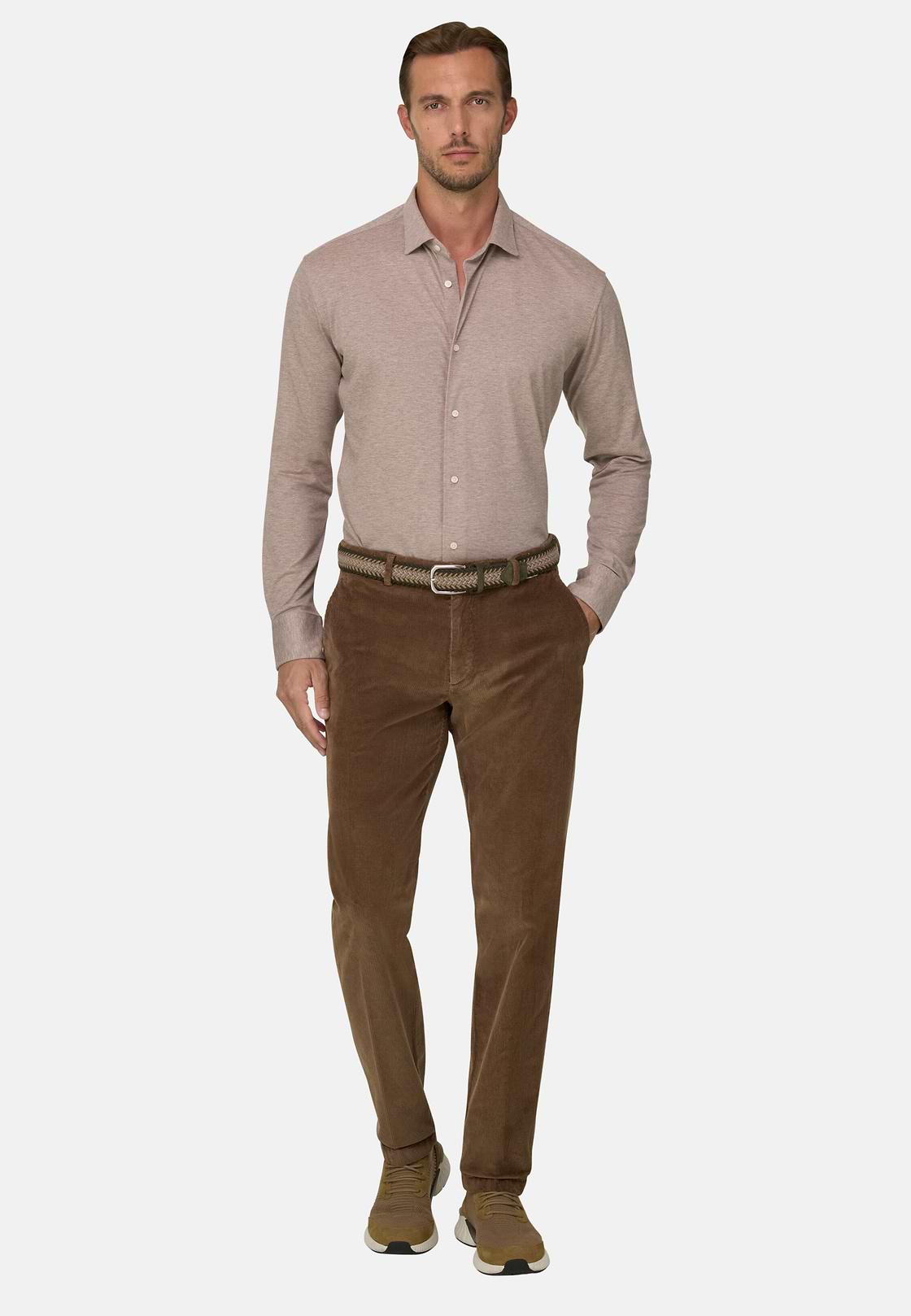 Stretch Velvet Trousers, Brown, hi-res, 2