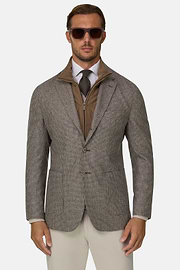 Blazer Houndstooth Wool Flannel, Taupe, thumb, 1
