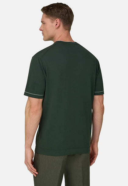 Strick-T-Shirt Aus Baumwollkrepp, Grün, hi-res