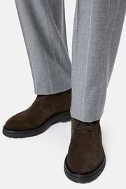 Suede Leather Ankle Boots, Brown, hi-res