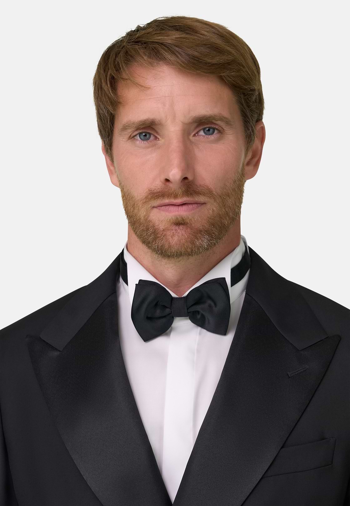 Stretch Wool Double-Breasted Dinner Jacket With Peak Lapels, Black, hi-res, 3
