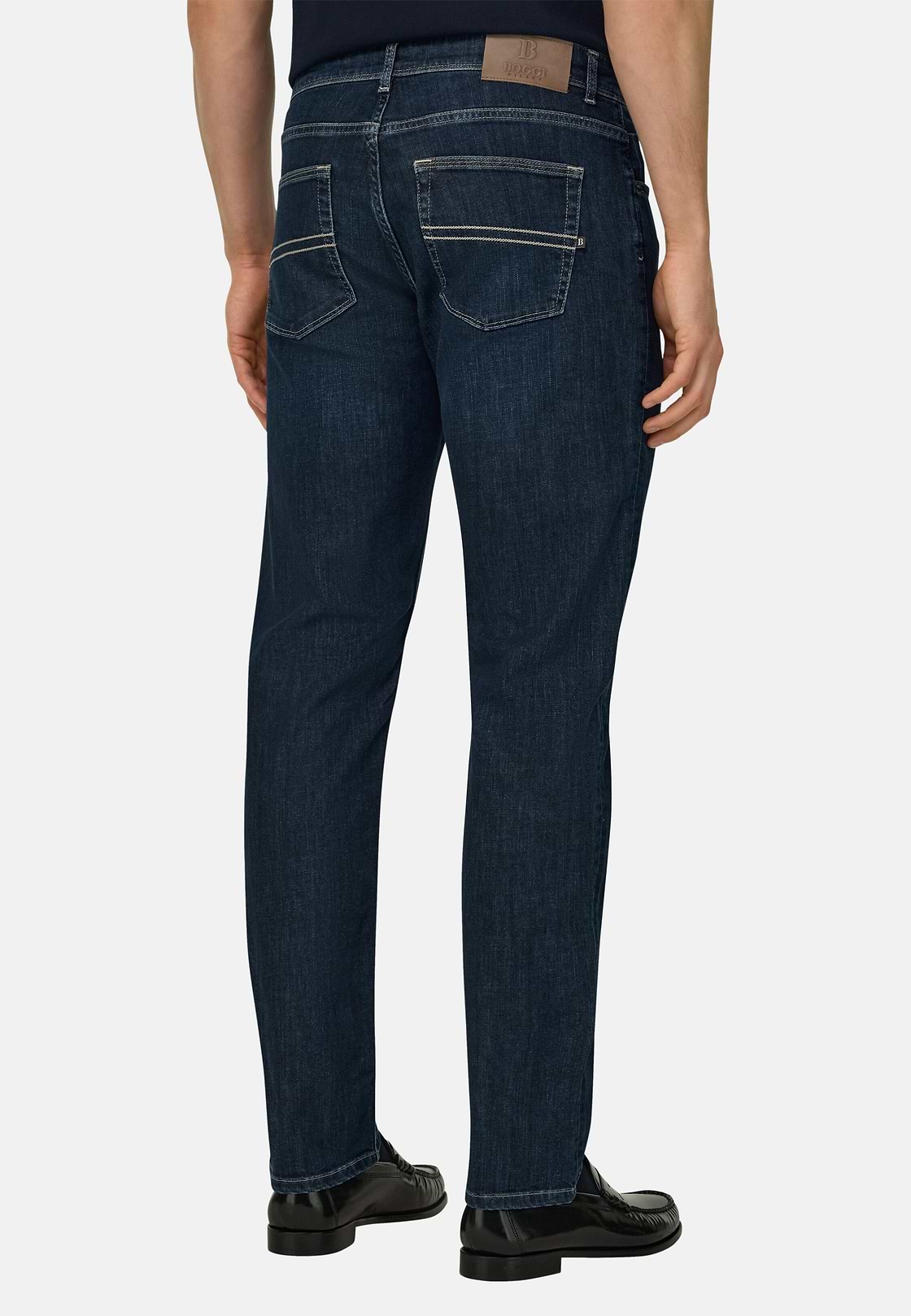Dark Blue Stretch Denim Jeans, Dark Blue, hi-res, 3