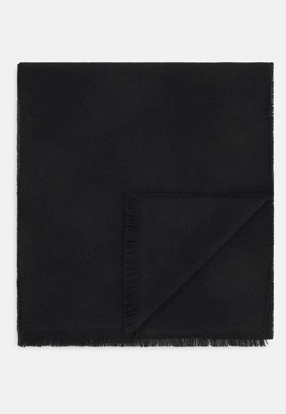 Scarf with Knitted Motif in Wool, Black, hi-res