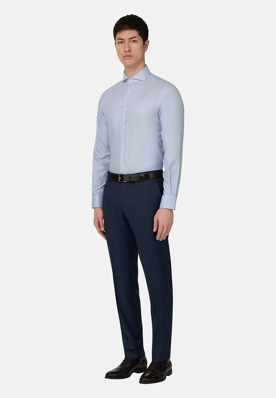 Camicia In Cotone Slim Fit, Blu, hi-res, 2