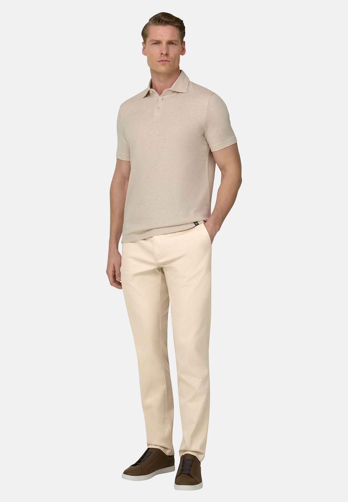 Pantalon En Coton Tencel Extensible, Sable, hi-res, 2