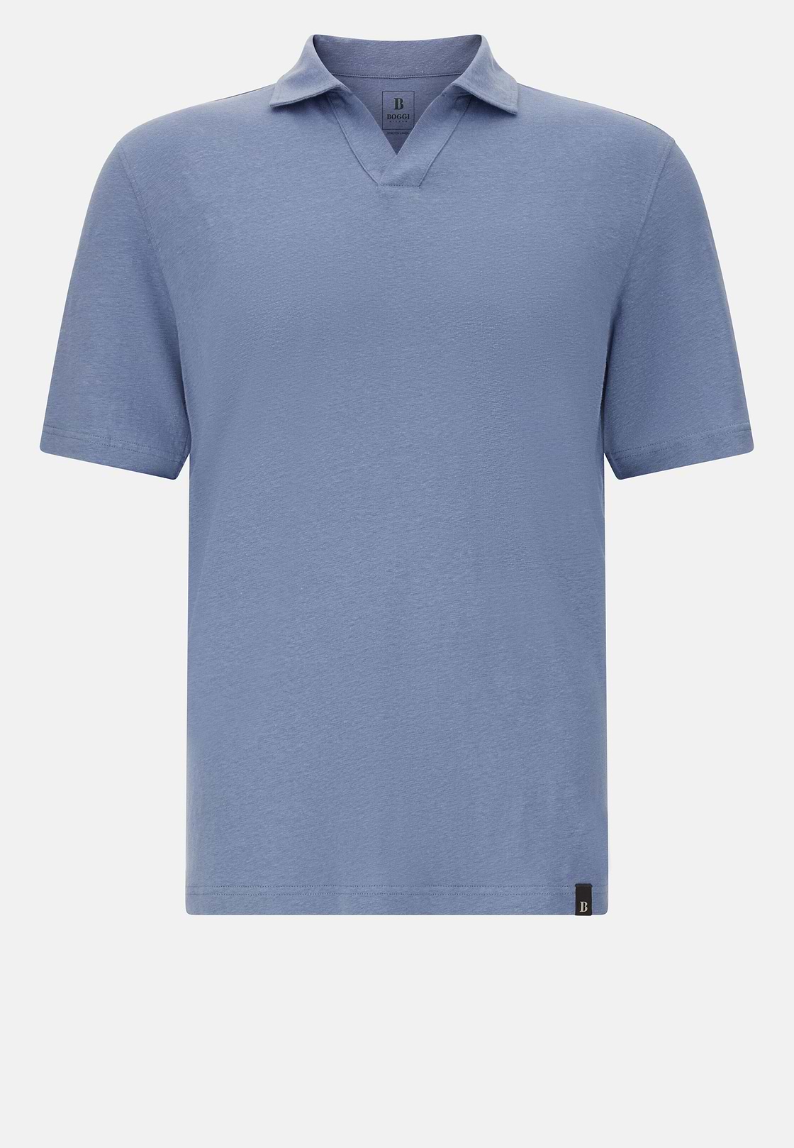 Stretch Linen Jersey Polo Shirt, Indigo, hi-res