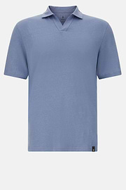 Stretch Linen Jersey Polo Shirt, Indigo, hi-res