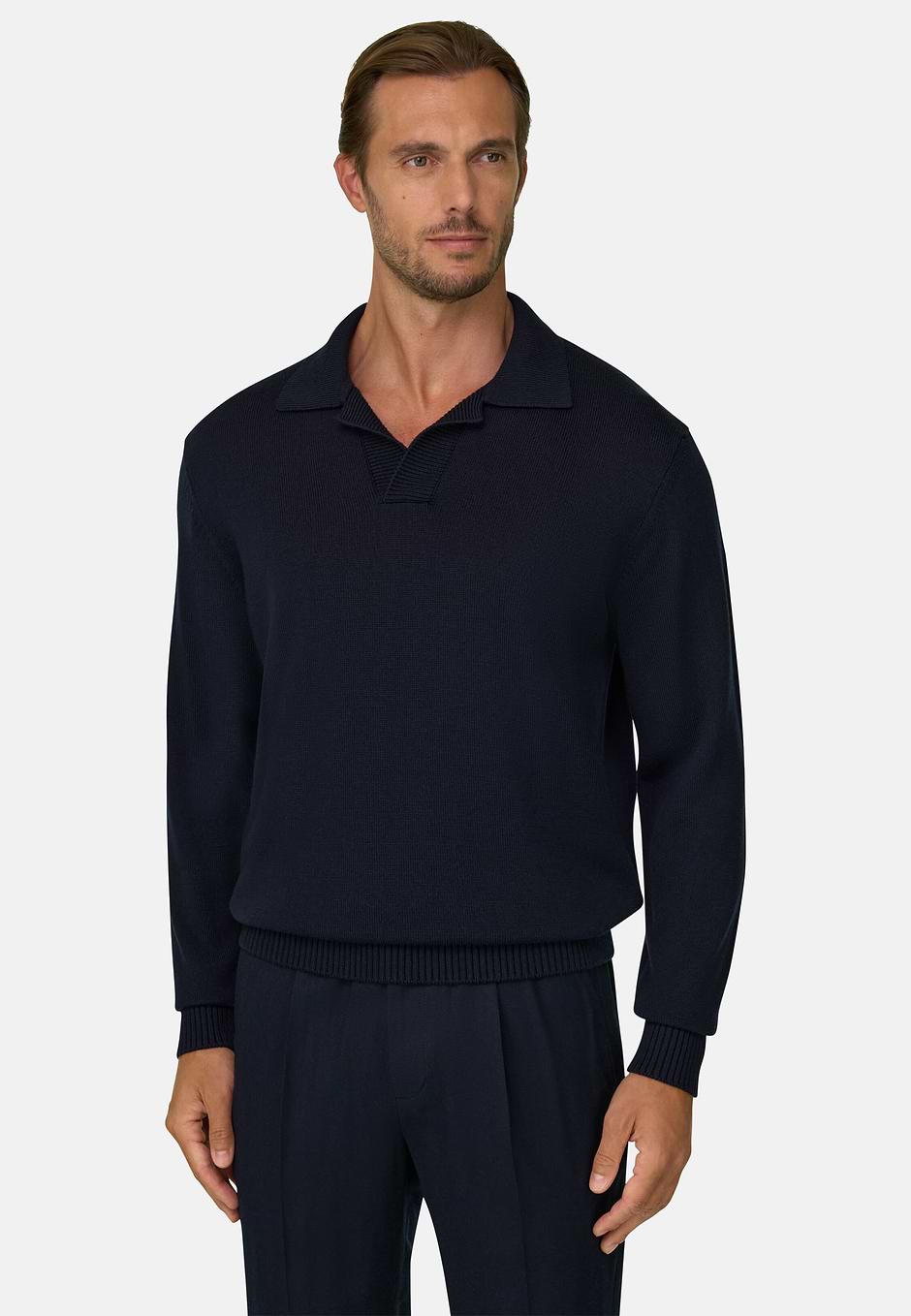 Polo de Punto en Lana Merino Extrafina, Azul  Marino, hi-res