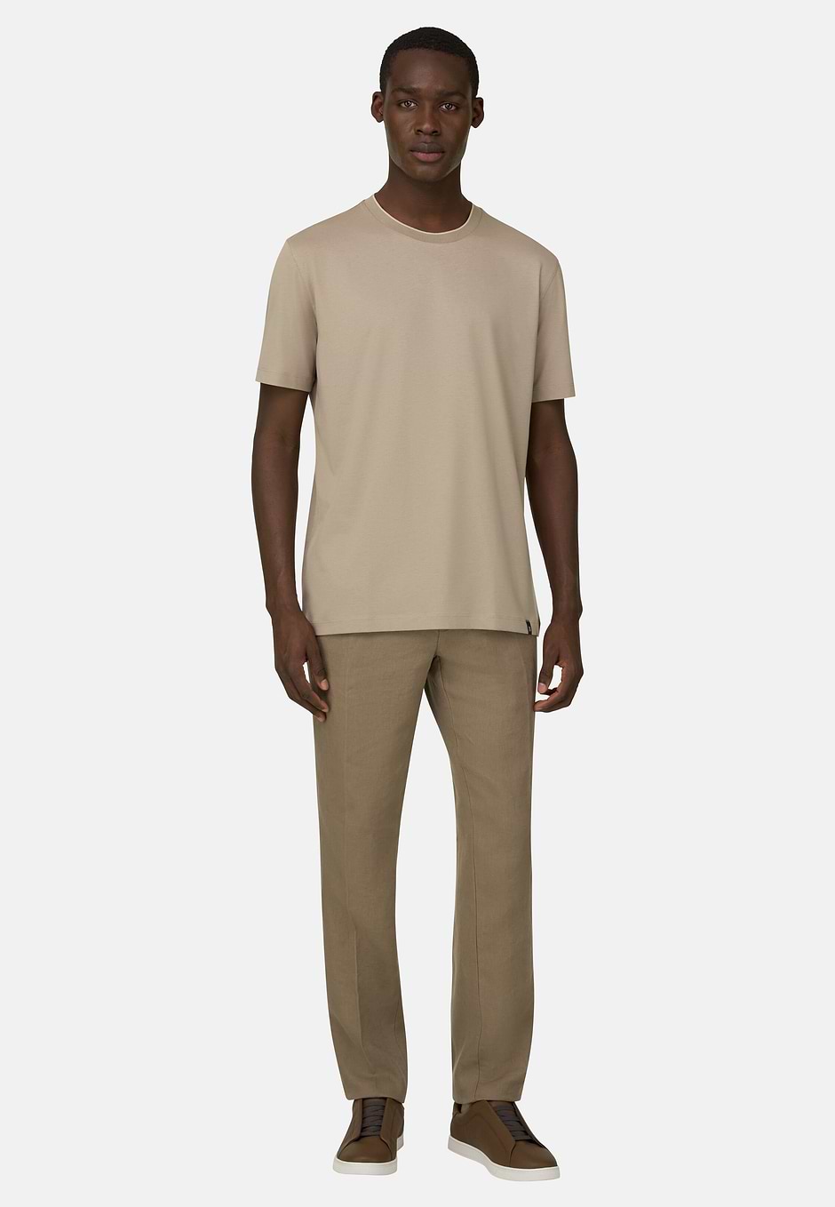 T-Shirt In Cotone Tencel, Taupe, hi-res