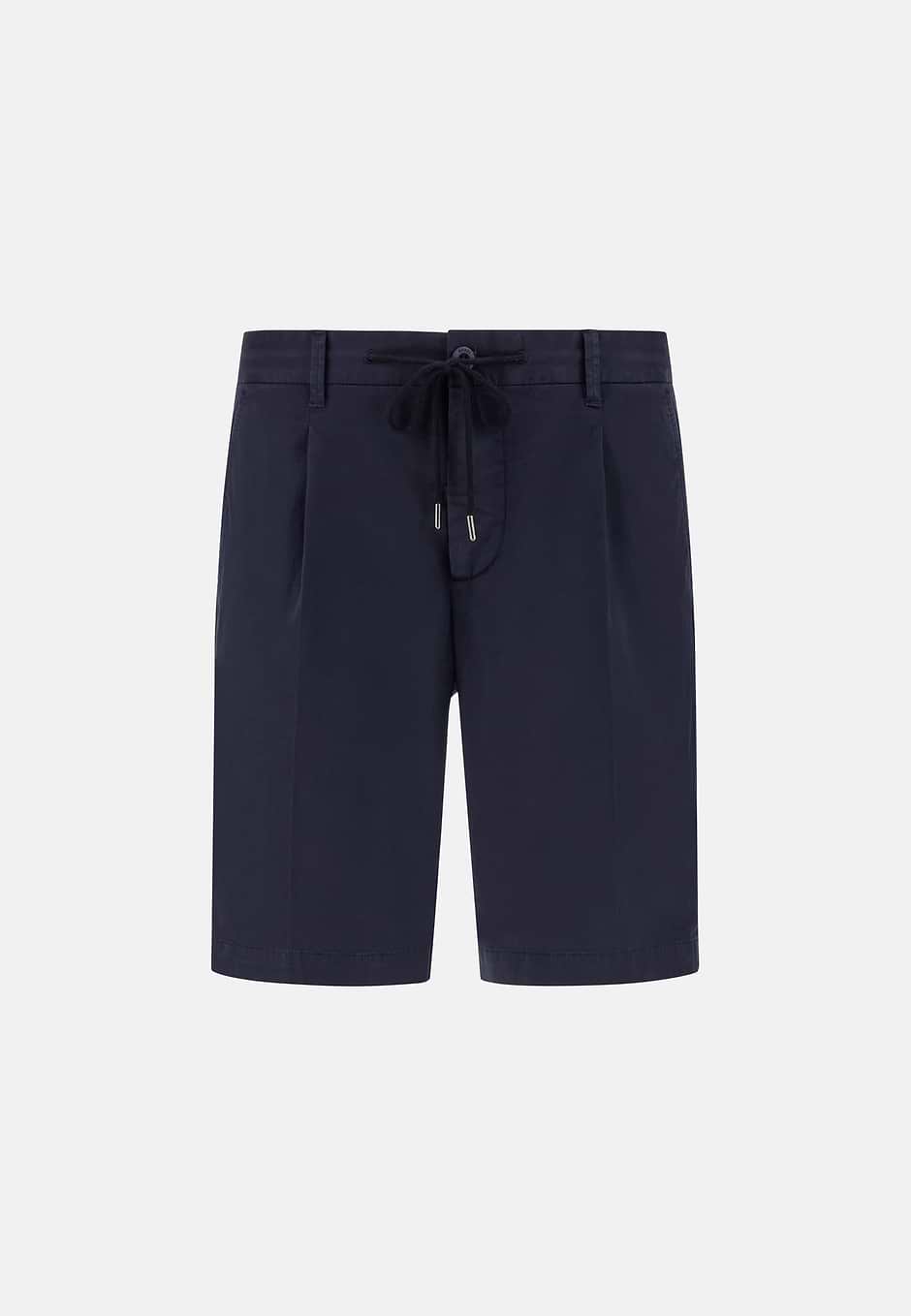 Stretch Cotton Summer Bermuda Shorts, Navy blue, hi-res