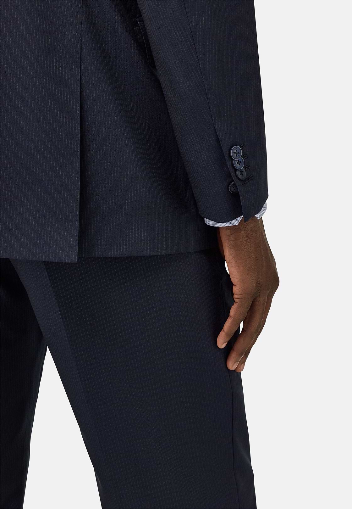 Fine Pinstripe Pure Wool Suit, Navy blue, hi-res