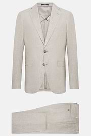 Herringbone Linen Suit Style Capri, Taupe, hi-res